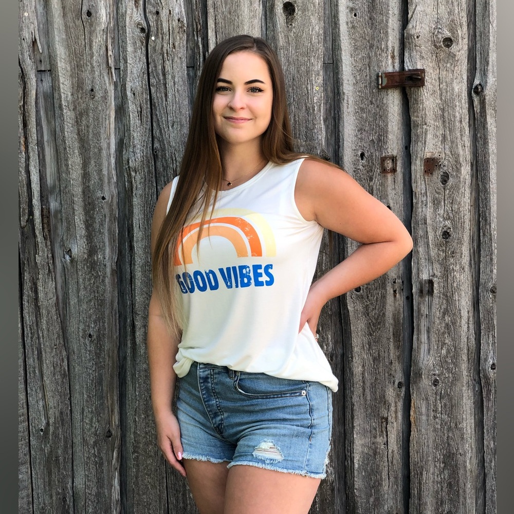 Good Vibes Off White Lightweight Tank Top